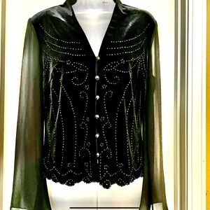 VINTAGE Jr Nites By Carol Flared sleeves Beaded Velvet  -top, size 6